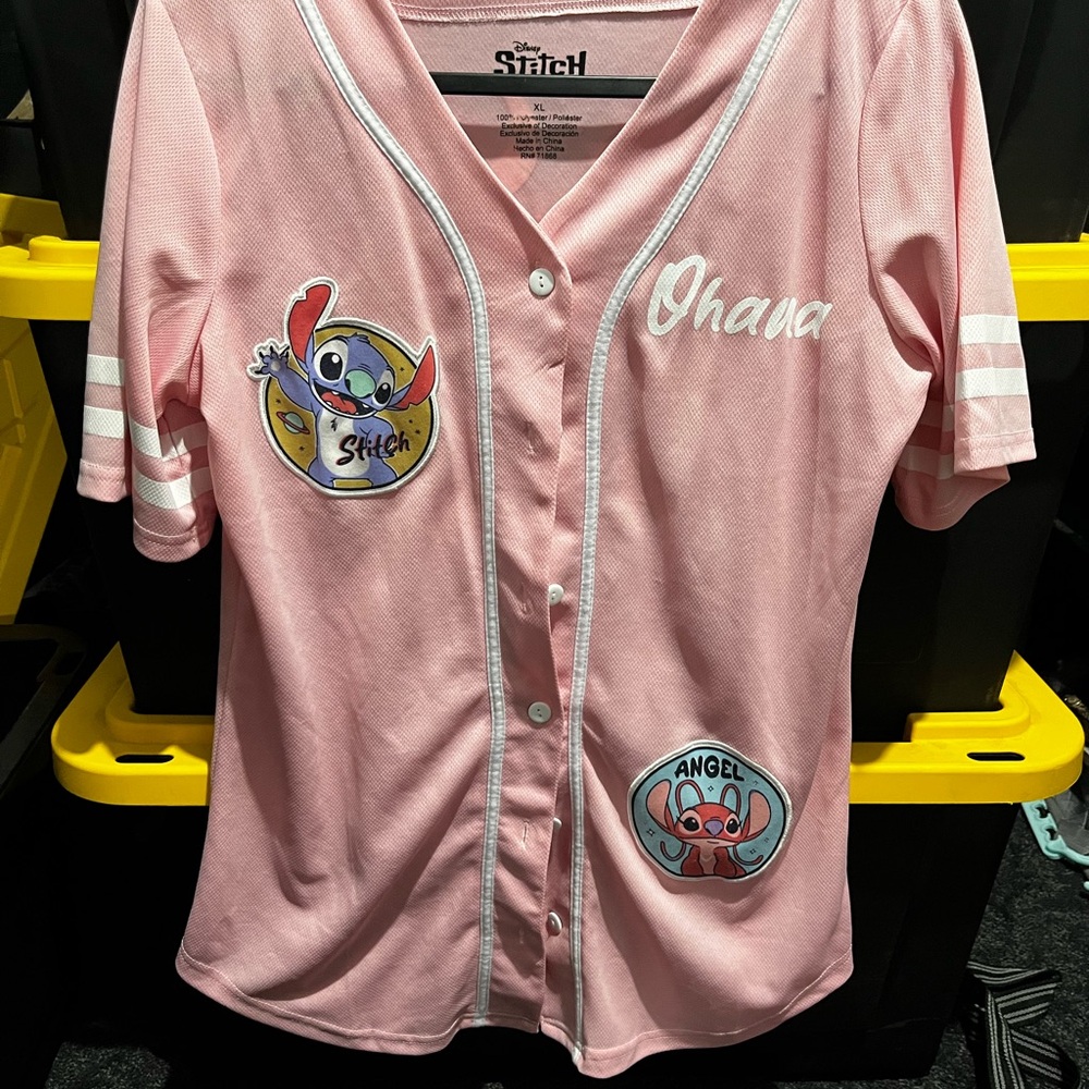 Disney Pink 'Ohana' Stitch & Angel Baseball Jersey